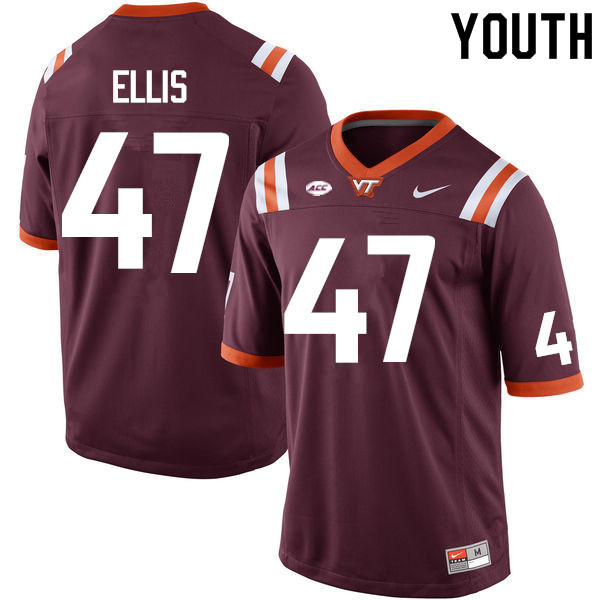 Youth #47 Miles Ellis Virginia Tech Hokies College Football Jerseys Sale-Maroon